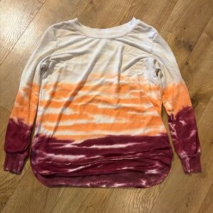 Womens top size large tie dye ombre orange and burgundy